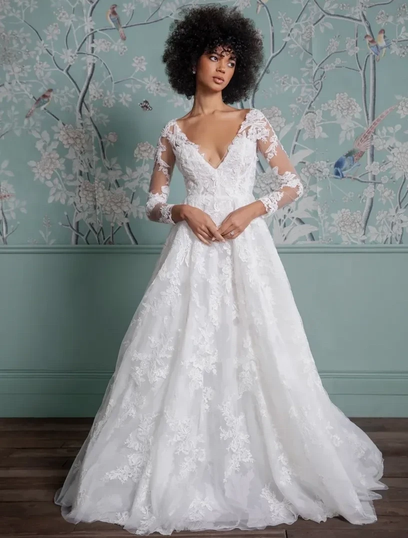 Model wearing a white gown, black and white photo